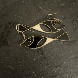 Fish Shaped Black and White Earrings
